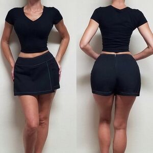 90s Vintage Born In America Black Contrast Stitching Booty Shorts Mini Skort 5/6